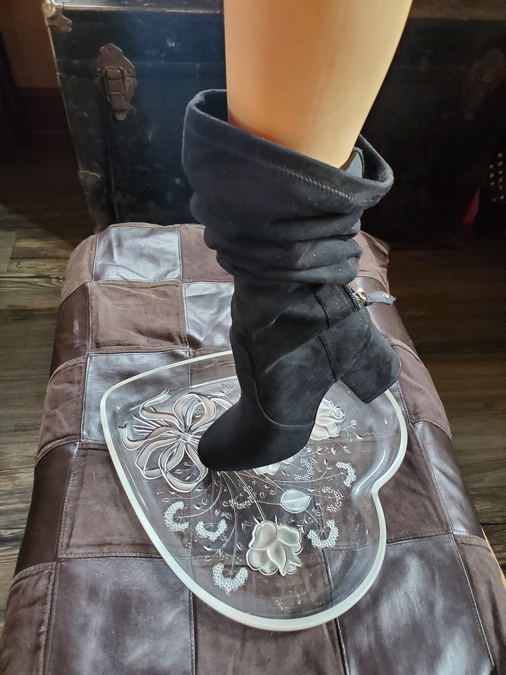 Aldo Black Suede Slouchy Heeled Boots